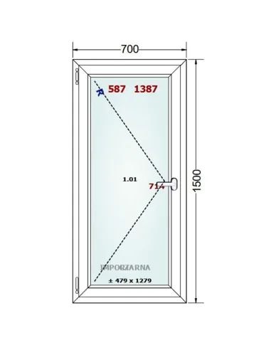 Okno PCV 70 x 150 cm Rozwierne Trzyszybowe Gealan S9000