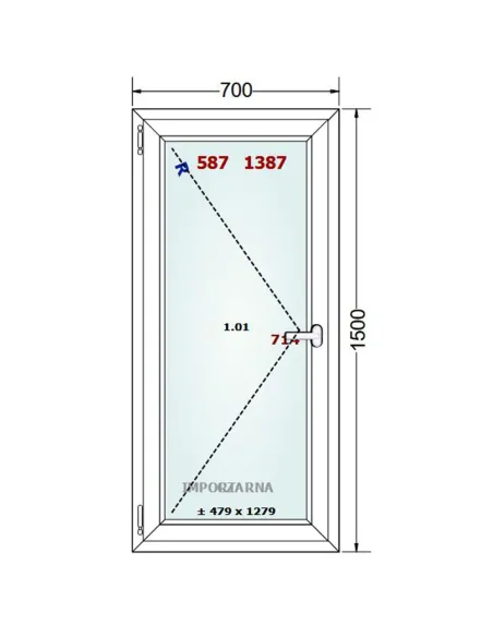 Okno PCV 70 x 150 cm Rozwierne Trzyszybowe Gealan S9000