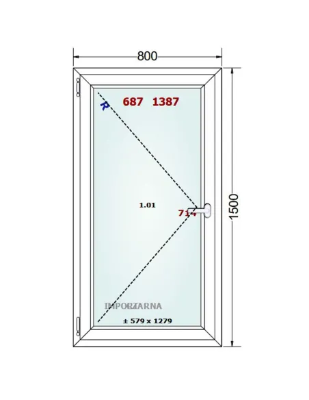 Okno PCV 80 x 150 cm Rozwierne Trzyszybowe Gealan S9000