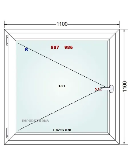 Okno PCV 110 x 110 cm Rozwierne Trzyszybowe Gealan S9000