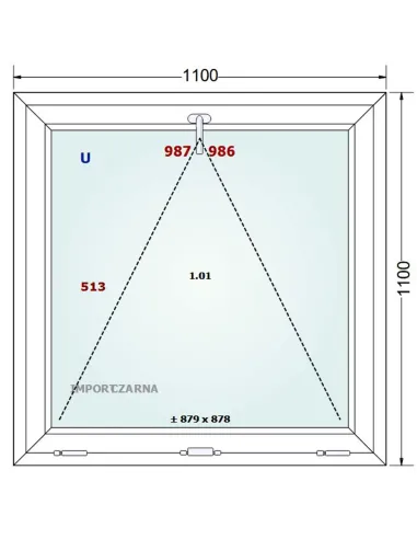 Okno PCV 110 x 110 cm Uchylne Trzyszybowe Gealan S9000