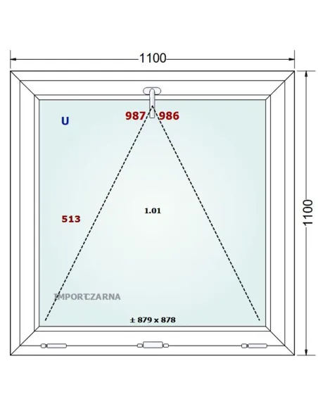 Okno PCV 110 x 110 cm Uchylne Trzyszybowe Gealan S9000