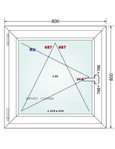Okno PCV 80 x 80 cm Rozwierno-Uchylne Trzyszybowe Gealan S9000