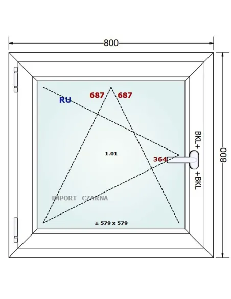 Okno PCV 80 x 80 cm Rozwierno-Uchylne Trzyszybowe Gealan S9000