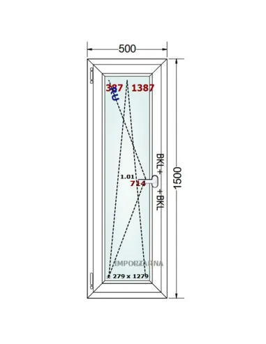 Okno PCV 50 x 150 cm Rozwierno-Uchylne Trzyszybowe Gealan S9000