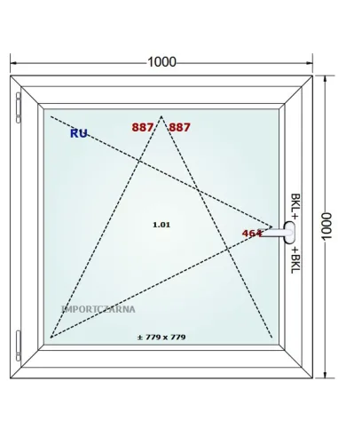 Okno PCV 100 x 100 cm Rozwierno-Uchylne Trzyszybowe Gealan S9000