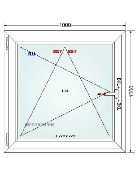 Okno PCV 100 x 100 cm Rozwierno-Uchylne Trzyszybowe Gealan S9000