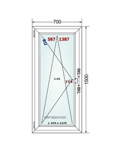 Okno PCV 70 x 150 cm Rozwierno-Uchylne Trzyszybowe Gealan S9000