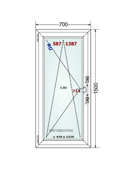 Okno PCV 70 x 150 cm Rozwierno-Uchylne Trzyszybowe Gealan S9000