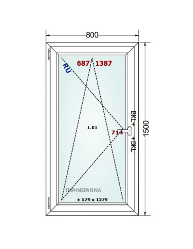 Okno PCV 80 x 150 cm Rozwierno-Uchylne Trzyszybowe Gealan S9000