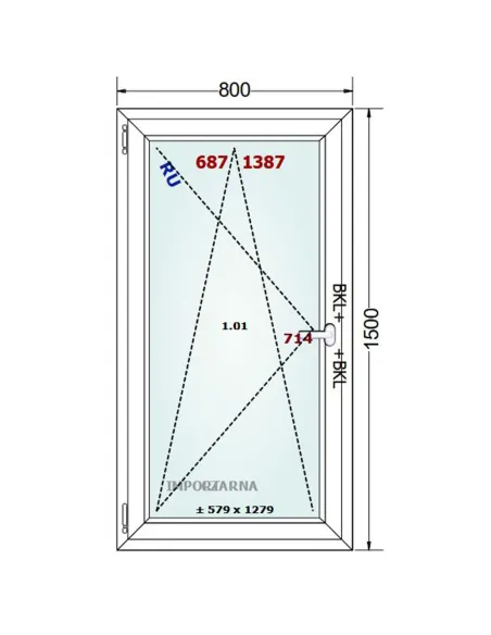 Okno PCV 80 x 150 cm Rozwierno-Uchylne Trzyszybowe Gealan S9000
