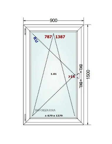 Okno PCV 90 x 150 cm Rozwierno-Uchylne Trzyszybowe Gealan S9000