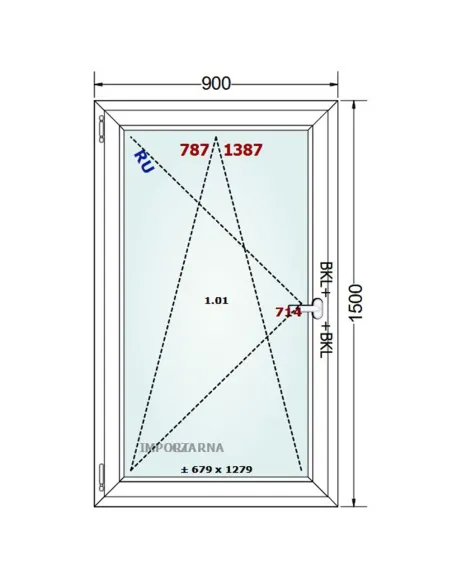 Okno PCV 90 x 150 cm Rozwierno-Uchylne Trzyszybowe Gealan S9000