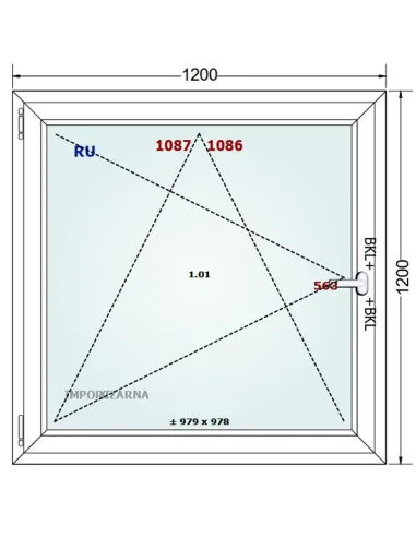 Okno PCV 120 x 120 cm Rozwierno-Uchylne Trzyszybowe Gealan S9000