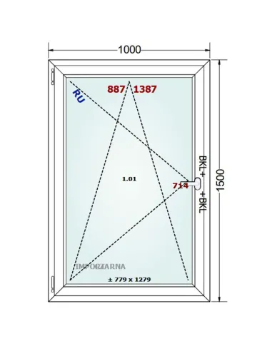 Okno PCV 100 x 150 cm Rozwierno-Uchylne Trzyszybowe Gealan S9000
