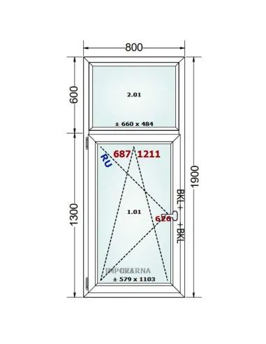 Okno PCV 80 x 190 cm FIX-Rozwierno-Uchylne Trzyszybowe Gealan S9000