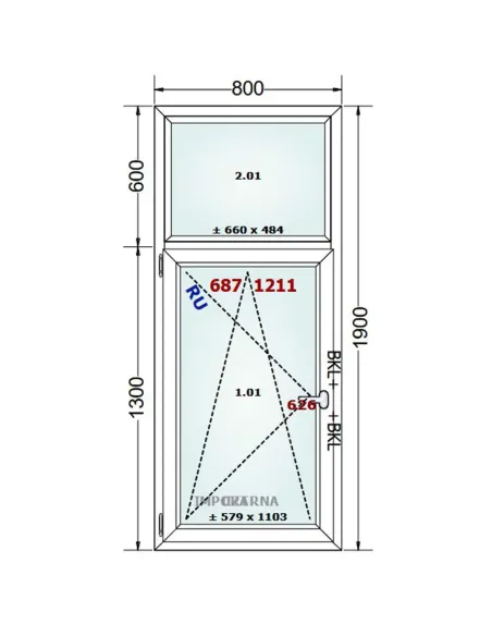 Okno PCV 80 x 190 cm FIX-Rozwierno-Uchylne Trzyszybowe Gealan S9000