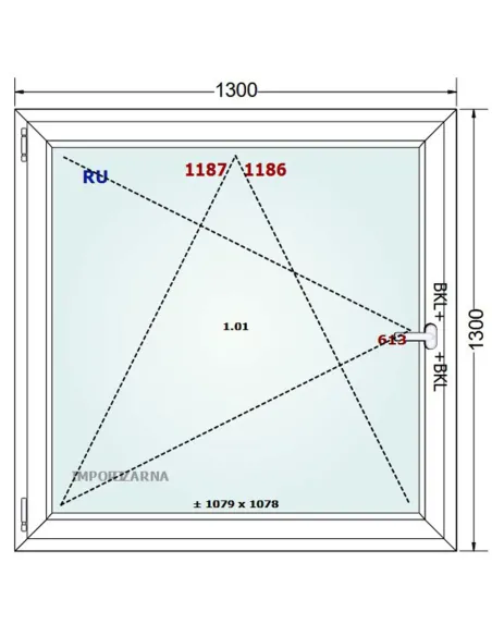 Okno PCV 130 x 130 cm Rozwierno-Uchylne Trzyszybowe Gealan S9000