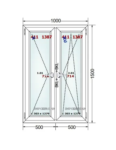 Okno PCV 100 x 150 cm Rozwierne-Rozwierno-Uchylne Trzyszybowe Gealan S9000