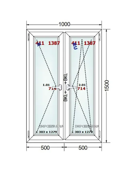 Okno PCV 100 x 150 cm Rozwierne-Rozwierno-Uchylne Trzyszybowe Gealan S9000
