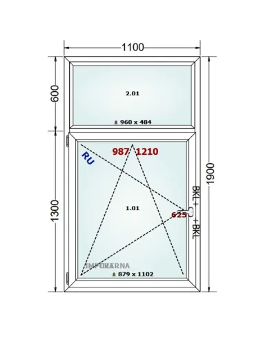 Okno PCV 110 x 190 cm FIX-Rozwierno-Uchylne Trzyszybowe Gealan S9000