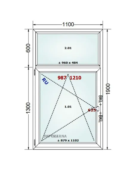 Okno PCV 110 x 190 cm FIX-Rozwierno-Uchylne Trzyszybowe Gealan S9000