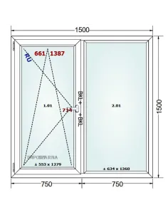 Okno PCV 150 x 150 cm Rozwierno-Uchylne-FIX Trzyszybowe Gealan S9000 2