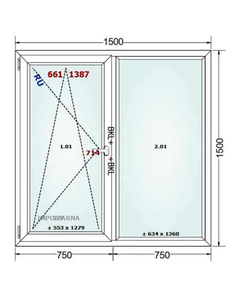 Okno PCV 150 x 150 cm Rozwierno-Uchylne-FIX Trzyszybowe Gealan S9000
