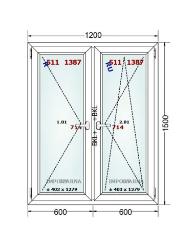 Okno PCV 120 x 150 cm Rozwierne-Rozwierno-Uchylne Trzyszybowe Gealan S9000