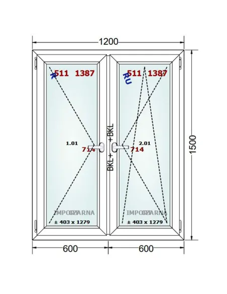 Okno PCV 120 x 150 cm Rozwierne-Rozwierno-Uchylne Trzyszybowe Gealan S9000