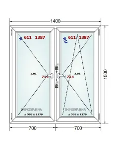 Okno PCV 140 x 150 cm Rozwierne-Rozwierno-Uchylne Trzyszybowe Gealan S9000 2