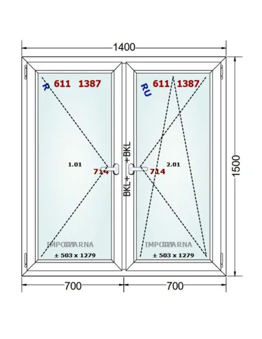 Okno PCV 140 x 150 cm Rozwierne-Rozwierno-Uchylne Trzyszybowe Gealan S9000