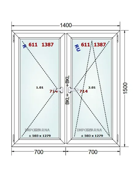 Okno PCV 140 x 150 cm Rozwierne-Rozwierno-Uchylne Trzyszybowe Gealan S9000