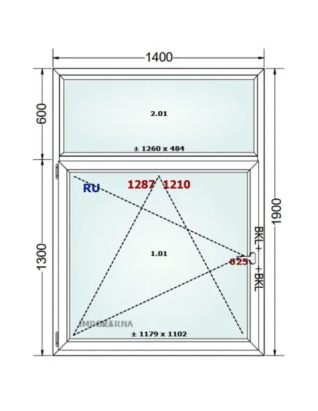 Okno PCV 140 x 190 cm FIX-Rozwierno-Uchylne Trzyszybowe Gealan S9000