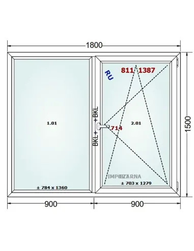 Okno PCV 180 x 150 cm FIX-Rozwierno-Uchylne Trzyszybowe Gealan S9000