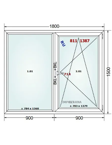 Okno PCV 180 x 150 cm FIX-Rozwierno-Uchylne Trzyszybowe Gealan S9000