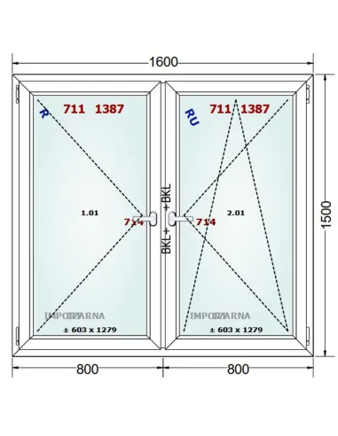Okno PCV 160 x 150 cm Rozwierne-Rozwierno-Uchylne Trzyszybowe Gealan S9000