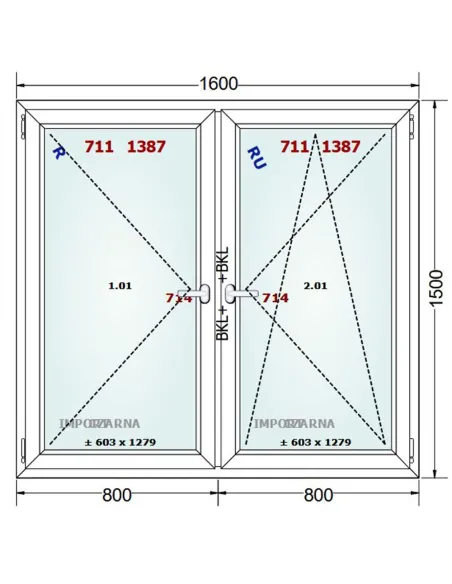 Okno PCV 160 x 150 cm Rozwierne-Rozwierno-Uchylne Trzyszybowe Gealan S9000