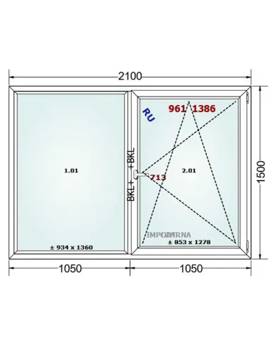 Okno PCV 210 x 150 cm FIX-Rozwierno-Uchylne Trzyszybowe Gealan S9000