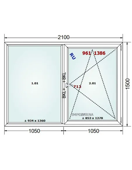 Okno PCV 210 x 150 cm FIX-Rozwierno-Uchylne Trzyszybowe Gealan S9000