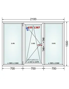 Okno PCV 210 x 150 cm FIX-Rozwierno-Uchylne-FIX Trzyszybowe Gealan S9000 2