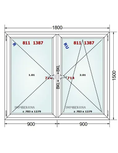 Okno PCV 180 x 150 cm Rozwierne-Rozwierno-Uchylne Trzyszybowe Gealan S9000