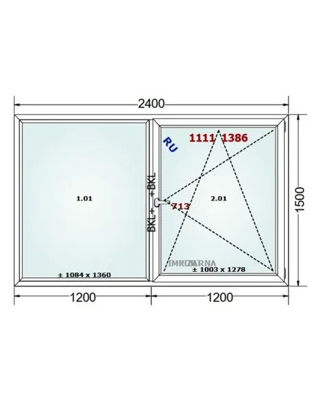 Okno PCV 240 x 150 cm FIX-Rozwierno-Uchylne Trzyszybowe Gealan S9000
