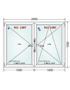 Okno PCV 200 x 150 cm Rozwierne-Rozwierno-Uchylne Trzyszybowe Gealan S9000 2