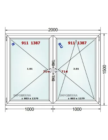 Okno PCV 200 x 150 cm Rozwierne-Rozwierno-Uchylne Trzyszybowe Gealan S9000