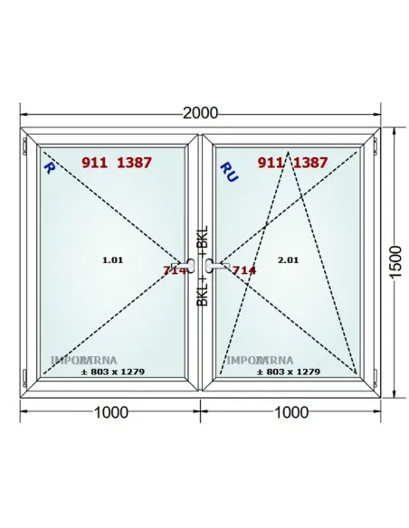 Okno PCV 200 x 150 cm Rozwierne-Rozwierno-Uchylne Trzyszybowe Gealan S9000