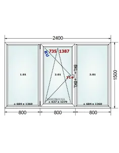 Okno PCV 240 x 150 cm FIX-Rozwierno-Uchylne-FIX Trzyszybowe Gealan S9000 2