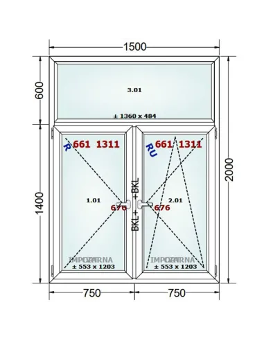 Okno PCV 150 x 200 cm FIX-Rozwierne-Rozwierno-Uchylne Trzyszybowe Gealan S9000