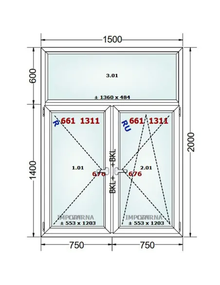 Okno PCV 150 x 200 cm FIX-Rozwierne-Rozwierno-Uchylne Trzyszybowe Gealan S9000