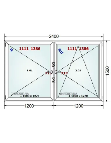 Okno PCV 240 x 150 cm Rozwierne-Rozwierno-Uchylne Trzyszybowe Gealan S9000
